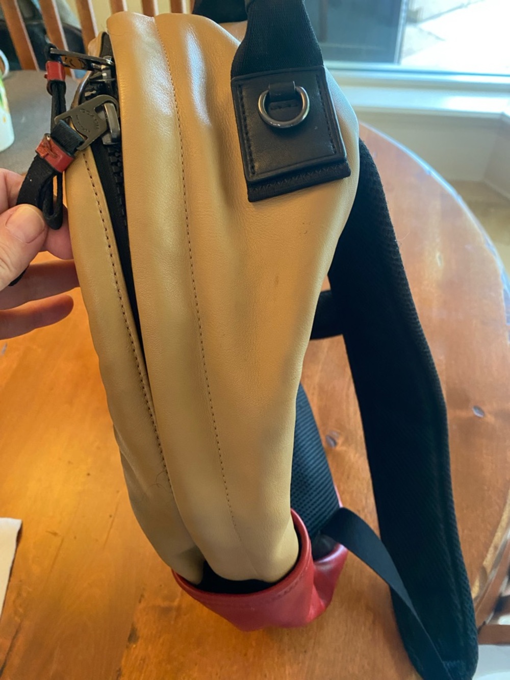 Coach Men’s Tan, Red & White Leather Backpack - Picture 5 of 11